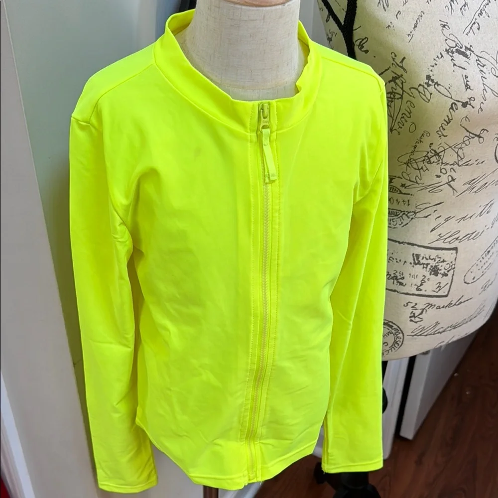 🏊‍♀️ GAP Girls XL 12 Neon Yellow Rashguard Swim Long Sleeve Zip Up